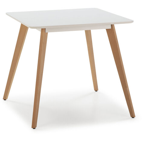 Mesa de comerdor Aroa Blanco, Patas de Madera de Haya, 80x80 cm