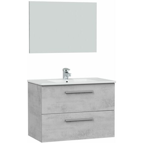 Mueble de baño suspendido Axel 2 cajones, espejo y con lavabo cerámico, Color Cemento (1/5)