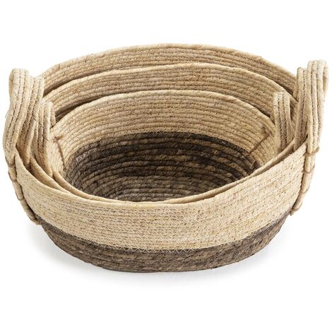Set De 2 Cestas Cuadradas De Fibra Trenzada Con Asas – Marrón, Tamaños 29x29x18 Cm Y 25x25x16 Cm