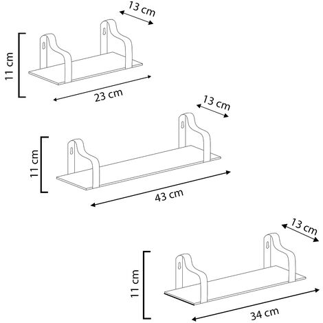 Set de 3 estantes de pared metal negro y madera de Paulownia AMEDE