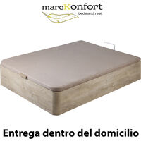 Canape Abatible 160x200 De Gran Capacidad Con Esquinas Redondeadas En Madera. Base Tapizada 3d Transpirable Color Roble