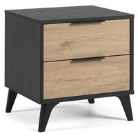 Mesita de Noche OSAKA 2 cajones Color Negro/Madera. 45 cm (Ancho) 40 cm (Profundo) 48.4 cm (Altura)