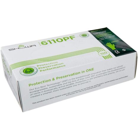Showa 6110PF 100 guanti in nitrile verde tg XL senza polvere biodegradabili ebt cat.III Verde XL