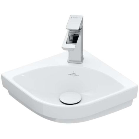 Villeroy & Boch Subway 3.0 - Lavamani ad angolo 32x32 cm, senza troppopieno, foro per miscelatore, CeramicPlus, bianco alpino 437146R1 (1/3)