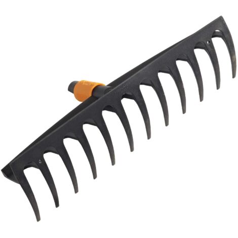 Fiskars QuikFit 135051 - Rastrello da Giardino 12 Denti in Plastica Nero e Arancione 152 mm
