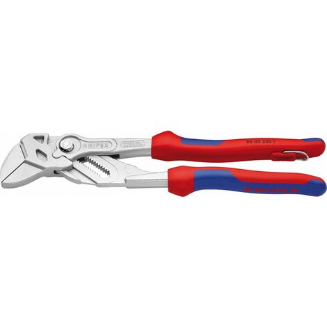 KNIPEX 86 05 250 T Pinza chiave pinza e chiave in un unico utensile rivestiti in materiale bicomponente, con anello di fissaggio incorporato per agganciare una protezione anticaduta cromata 250 mm