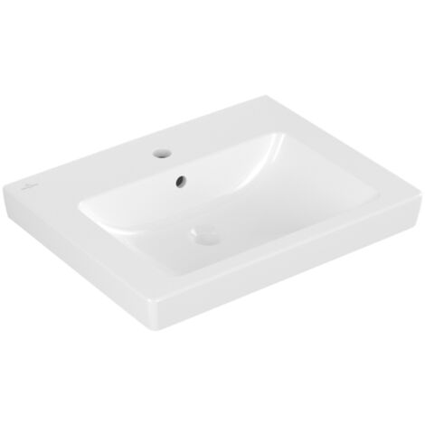 Lavabi classici, 600 x 470 mm, Rettangolare, per rubinetteria 3 fori, foro centrale bombato, con troppopieno, Porcellana sanitaria Bianco