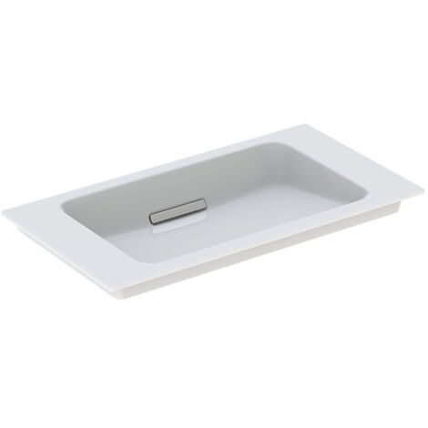 Geberit ONE Furniture Lavabo scarico orizzontale, compatto, 75x40cm, senza foro rubinetto, troppopieno nascosto, bianco, KeraTect, cromo lucido (1/5)
