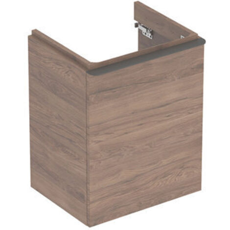 Base Geberit Smyle Square per lavabo, con un'anta: Larghezza 49,2cm, Altezza 61,7cm, Profondità 40,6cm, Noce Carya / Nobilitato struttura legno, Grigio Vellutato / Verniciato a polvere opaco, Larghezz (1/4)