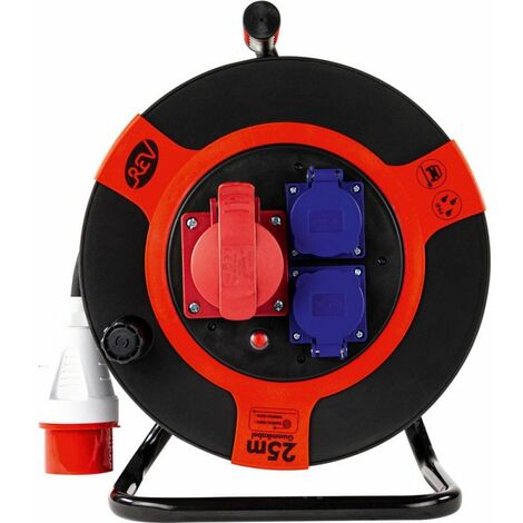 CEE Avvolgicavo 25m 4 uscite IP 44 plastica H07RN-F nero rosso (1/5)