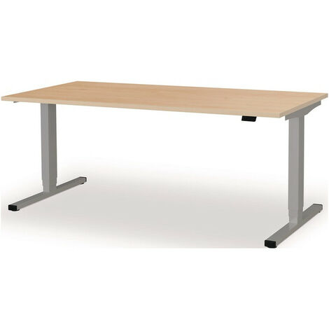 Postazione di lavoro in piedi / seduta levero H650-1250xB1800xT800mm bianco alluminio / acero regolabile elettricamente