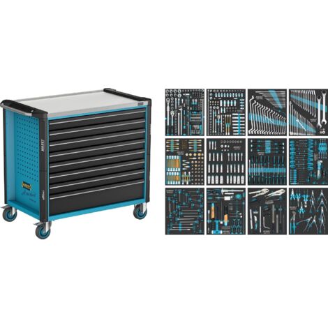 Wkz.carrello 179NXXL-8D/619 B1133xT642xH1020mm 1000kg 8cassetti.616-pz.acciaio blu