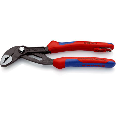 KNIPEX 87 02 180 T Cobra® Pinza regolabile di nuova generazione per tubi e dadi rivestiti in materiale bicomponente, con anello di fissaggio incorporato per agganciare una protezione anticaduta bonder