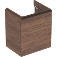 Geberit Smyle Base quadrata per lavabo, con un'anta: Larghezza 53,6 cm, Altezza 61,7 cm, Profondità 43,3 cm, Noce carya / melaminico struttura legno, grigio vellutato / verniciato a polvere opaco, Lar