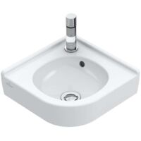 O.novo, Lavamani, Lunghezza laterale: 320 mm, Angolare, per rubinetteria monoforo, foro per rubinetteria forato, con troppopieno, Porcellana sanitaria White CeramicPlus