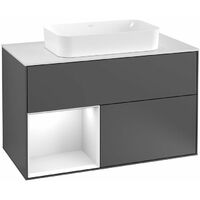 Finion, Mobili lavabo, 1000 x 603 x 501 mm, Angolari, con scaffale (illuminato), modello sospeso, In legno, lavabo al centro, illuminazione a LED, 1x LED / 2,3W, 2x LED / 4,2W, 2700 K a 6480 K, Laccat
