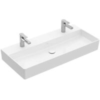 Memento 2.0, Lavabi a parete, 1000 x 470 mm, Rettangolare, modello da terra, per due rubinetti monoforo, fori per rubinetteria forati, senza troppopieno, Una piletta che non si può chiudere o un ViFlo