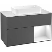 Finion, Mobili lavabo, 1000 x 603 x 501 mm, Angolari, con scaffale (illuminato), modello sospeso, In legno, lavabo al centro, illuminazione a LED, 1x LED / 2,3W, 2x LED / 4,2W, 2700 K a 6480 K, Laccat