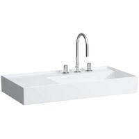 Lavabo KARTELL 900 x 460 mm, ripiano a sinistra senza troppopieno, rubinetteria 3 fori design bianco LAUFEN