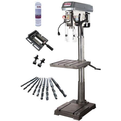 ELMAG Keilriemen-Säulenbohrmaschine 16034 – 1100W – Bohrleistung 32mm in Stahl – Drehbar ±180° – Schwenkbar ±45° – Pinolenhub 120mm (1/2)