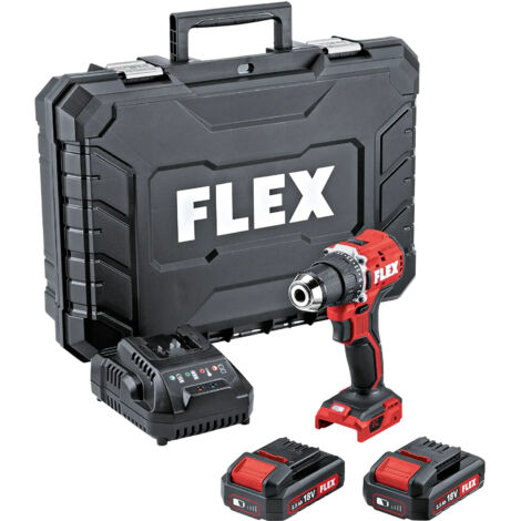 Flex – Perceuse-visseuse sans fil 18V avec 2 batteries 2.5Ah – Moteur sans balais – Couple 65Nm – Vitesse 1800tr/min – Coffret de transport - DD 2 G