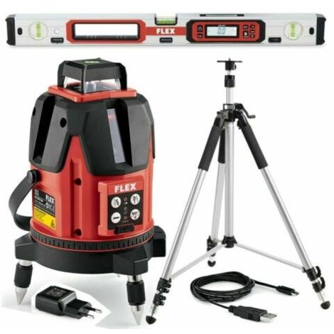 Flex – Niveau laser croix 4 lignes 497274 – Autonivellement magnétique – Trépied universel 5/8' – Signal optique et sonore – Pour chantiers intérieurs - LKS100-300