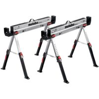 Metabo – Tréteaux en acier galvanisé – Charge max 590kg – Hauteur réglable 615-820mm – Dimensions pliés 110x980x142mm – 2 tréteaux avec poignée