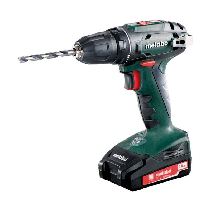 Metabo 602207560taladro Atornillador batería 18v 2 x 2.0 ah liion bs 18portabrocas 10 mm con 18 negro verde taladro de 2x 2.0ah en 1600 rpm 13 18. v20