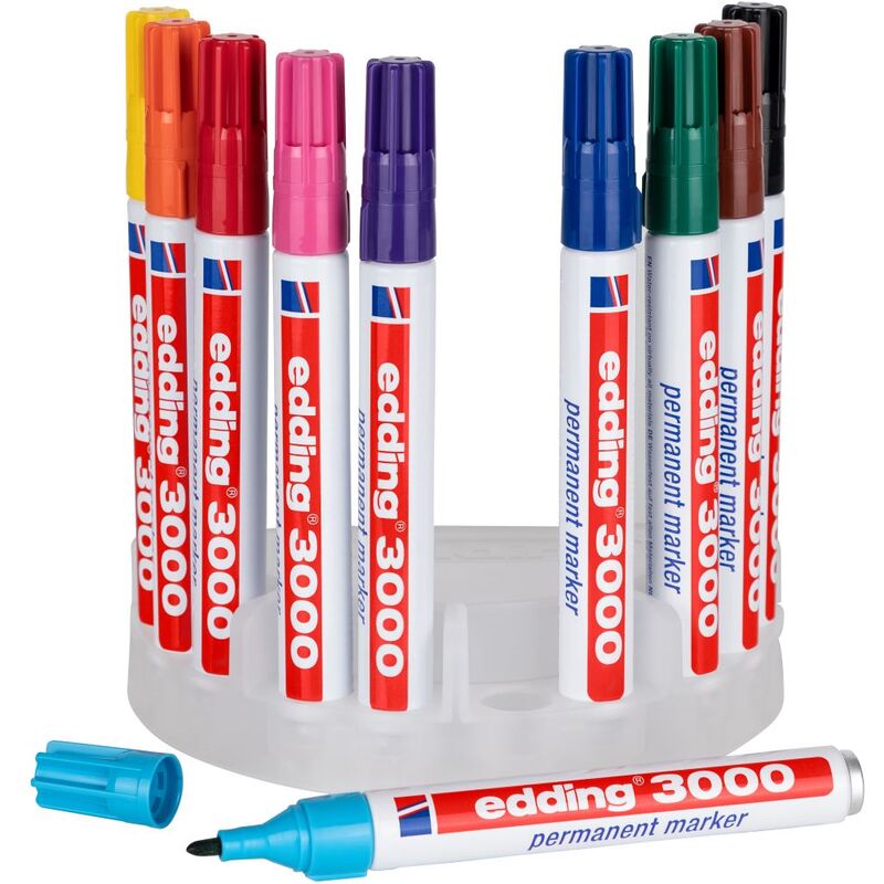 edding 3000 marcador permanente - negro, rojo, azul, verde - 4