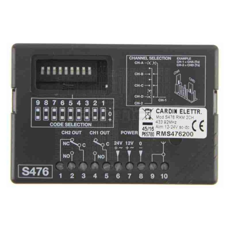 MINI RÉCEPTEUR À DEUX CANAUX 24 VAC-DC CARDIN RMS476200 AUTOMATISATION AUTOMATISATION