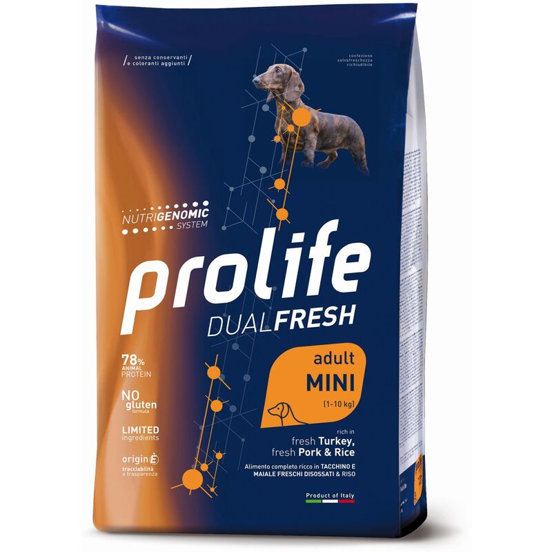 PROLIFE DUAL FRESCH MINI crocchette cane tacchino/maiale/riso 2 Kg X 4 Pz C  15.2