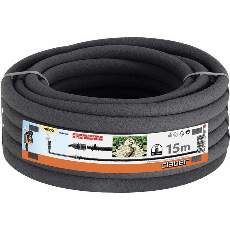 Tubo Gocciolante Claber 90357 In Polietilene, 1/2", Nero, 50 Metri, Gocciolatori Ogni 33 Cm, Portata 2 L/h