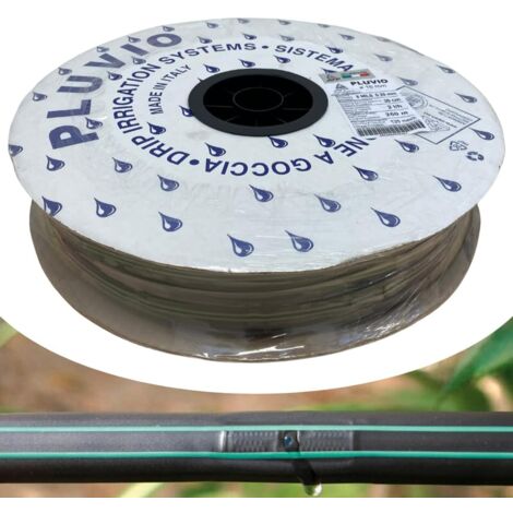 ATP Manichetta Gocciolante "Pluvio" 16 mm Passo 20 cm, Tubo Piatto per Irrigazione a Goccia, 2 Litri/Ora, 8 Mils, Bobina da 250 metri - MADE IN ITALY