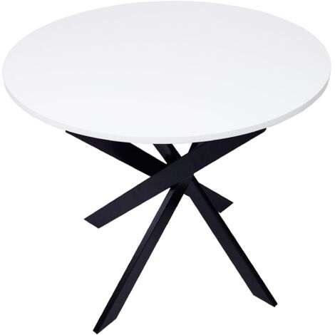 Skraut Home - Runder feststehender Esstisch, Modell ZEN, Wohnzimmer, 90 x 90 x 77 cm, Kapazität für 4 Personen, Widerstandsfähige Materialien, Farbe mattweiß, Matt Schwarze Metallbeine lackiert