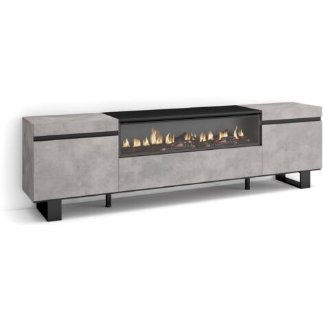 Skraut Home - TV-Schrank, Lowboard, für Wohnzimmer und Esszimmer, 200x57x35cm, Für TV-Geräte bis zu 80", Elektrokamin. Maße, Industriedesign, Moderner Stil, Zementgrau (1/5)