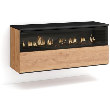 Skraut Home - Elektrokamin LED, Elektrische Kamine, 102x45x35cm, 1 Öffnung, 1 Tür, Elektrokamin. Maße, Hängend, Moderner Stil, Eiche Schwarz
