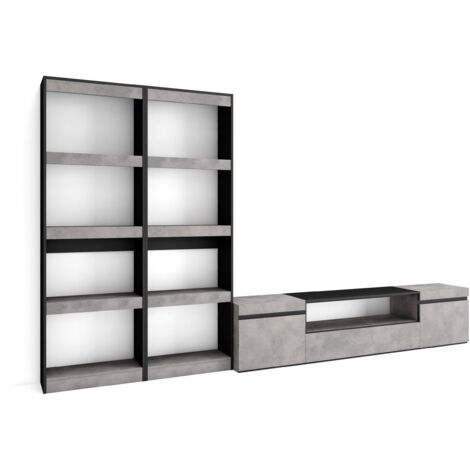 Skraut Home - Wohnwand Wohnzimmer, Wohnzimmermöbel, Möbelset, 320x186x35cm, Für TV-Geräte bis zu 80", Wohnzimmer Möbel , Moderner Stil, Zementgrau (1/5)