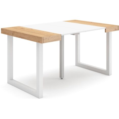 Skraut Home - Ausziehbarertisch, Multifunktionaler ausziehbarer, 140, Für 6 Gäste, Massivholz Beine, Moderner Stil, Eiche und weiß (1/5)