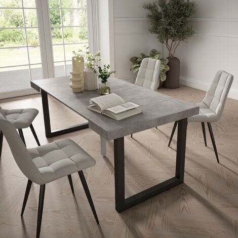 Skraut Home - Ausziehbarertisch, Multifunktionaler ausziehbarer, 180, Für 8 Gäste, Massivholz Beine, Moderner Stil, Zementgrau