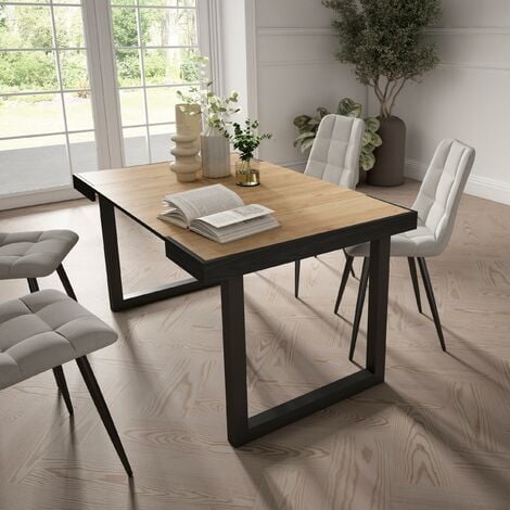 Skraut Home - Ausziehbarertisch, Multifunktionaler ausziehbarer, 140, Für 6 Gäste, Massivholz Beine, Moderner Stil, Eiche