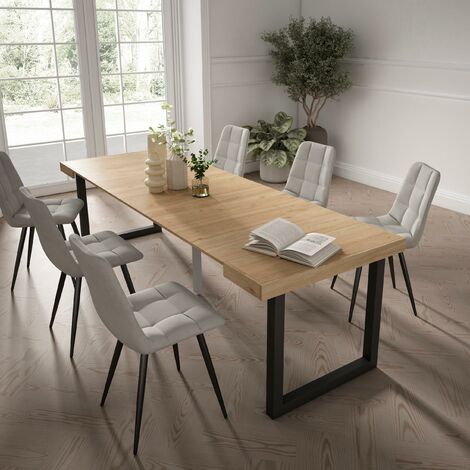 Skraut Home - Ausziehbarertisch, Multifunktionaler ausziehbarer, 260, Für 12 Gäste, Massivholz Beine, Moderner Stil, Eiche