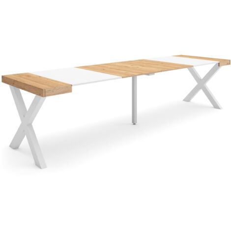 Skraut Home - Ausziehbarertisch, Multifunktionaler ausziehbarer, 300, Für 14 Gäste, Massivholz Beine, Moderner Stil, Eiche und weiß (1/5)