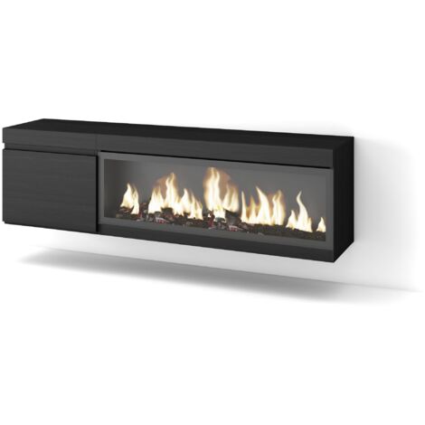 Skraut Home - TV-Schrank, Lowboard, für Wohnzimmer und Esszimmer, 160, Für TV-Geräte bis zu 65", Elektrokamin XXL, Hängend, Moderner Stil, Schwarz (1/5)