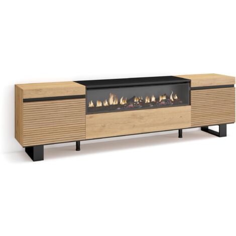 Skraut Home - TV-Schrank, Lowboard, für Wohnzimmer und Esszimmer, 200x57x35cm, Für TV-Geräte bis zu 80", Elektrokamin. , Industriedesign, Moderner Stil, Eiche