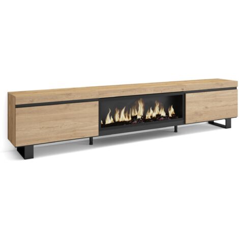 Skraut Home - TV-Schrank, Lowboard, für Wohnzimmer und Esszimmer, 267x57x35 cm, Für großformatiges TV, Elektrokamin XXL, Industriedesign, Moderner Stil, Eiche