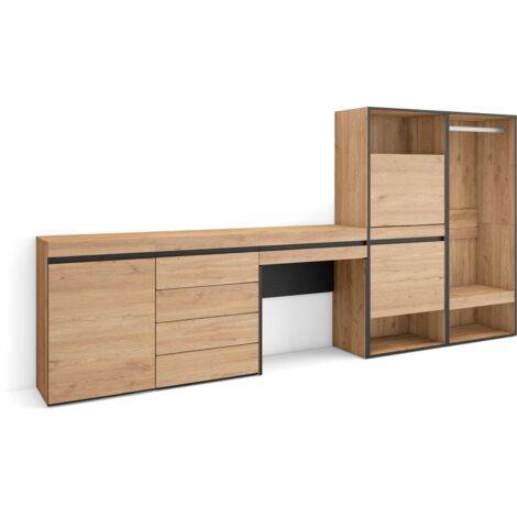 Skraut Home - Schuhregal, Schuhschrank, Schuhaufbewahrung, 297x145x35 cm, Für Schlafzimmer, Zimmer, Offener Kleiderschrank, Kommode mit Schubladen, Schminktisch, Moderner Stil, Eiche (1/5)