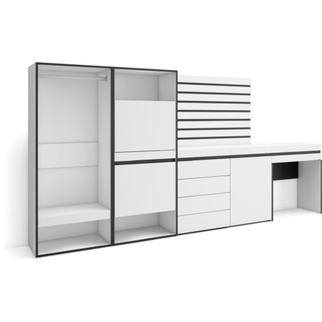 Skraut Home - Schuhregal, Schuhschrank, Schuhaufbewahrung, 297x145x35 cm, Für Schlafzimmer, Zimmer, Offener Kleiderschrank, Kommode mit Schubladen, Lamellenwand Holz, Schminktisch, Moderner Stil, Weiß (1/5)
