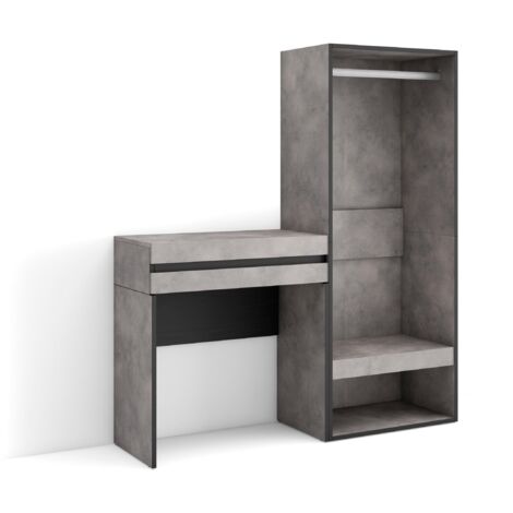 Skraut Home - Konsolentisch, Flurtisch, Beistelltisch für Eingang, 130x145x35 cm, mit Schublade, Offener Kleiderschrank, Moderner Stil, Zementgrau (1/5)