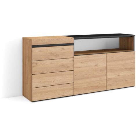 Skraut Home - Kommode mit Schubladen, Aufbewahrungsschrank, 157x75x35 cm, Für Schlafzimmer, Zimmer, Sideboard, Schrank, Moderner Stil, Eiche