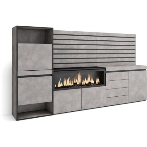 Skraut Home - Schuhregal, Schuhschrank, Schuhaufbewahrung, 274x145x35 cm, Für Schlafzimmer, Zimmer, Elektrokamin XXL, Kommode mit Schubladen, Lamellenwand Holz, Moderner Stil, Zementgrau (1/5)